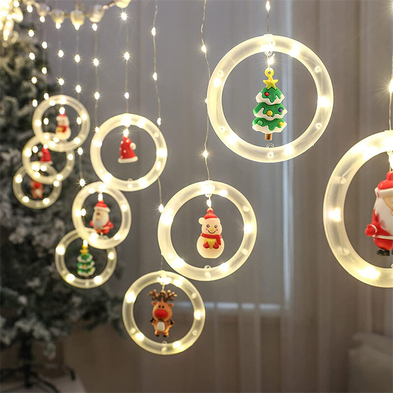 Rideau lumineux Led de noël, guirlande lumineuse ronde, pour la décoration de la salle de noël