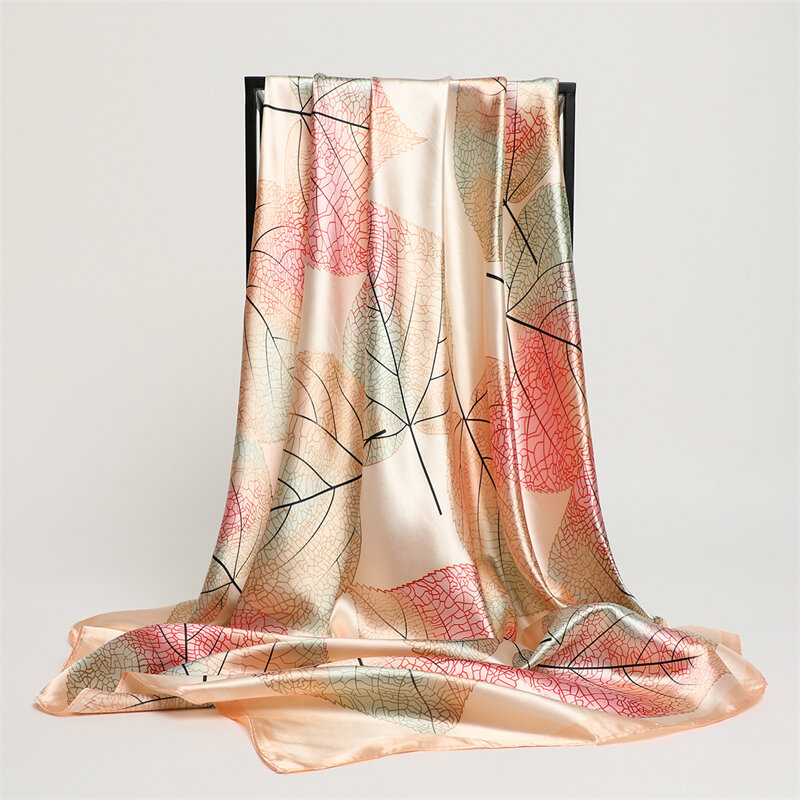 Женский атласный квадратный шелковый шарф, 90x90 см