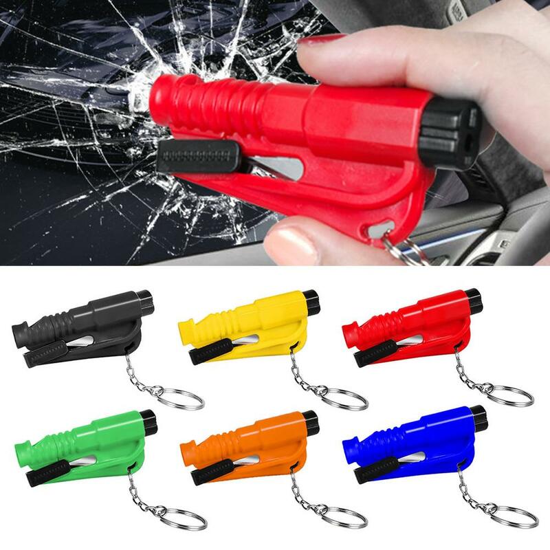 3 em 1 martelo de segurança do carro portátil mini janela disjuntor apito cinto de segurança cortador com chave para o carro emergência resgate ferramenta kit