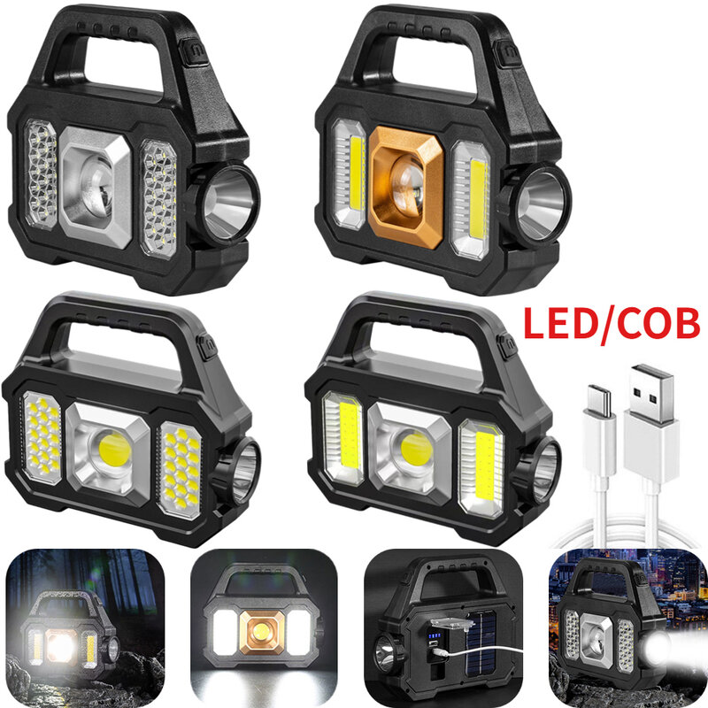 Lampe de poche LED COB Rechargeable par USB, projecteur solaire Portable haute puissance, éclairage torche étanche pour l'extérieur