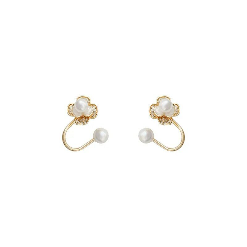 Korean Pearl Zircon Flower Stud Earrings Female Fashion Temperament S925 Silver Needle Earrings Wedding Brides Jewelry