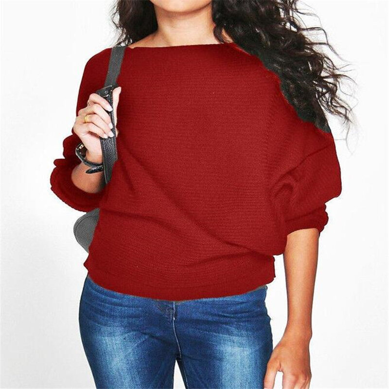Spring Loose Knitted Pullovers Sweater Tops Women Fashion O-Neck Long Sleeve Ladies Knitted Pullover Jumper Bat Wing Casual Top