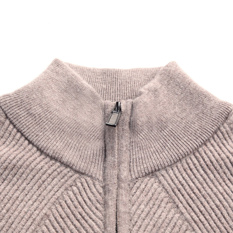 Cardigan 100% laine pure pour hommes, manteau tricoté, pull d'hiver à col montant avec fermeture éclair, pour jeunes et d'âge moyen