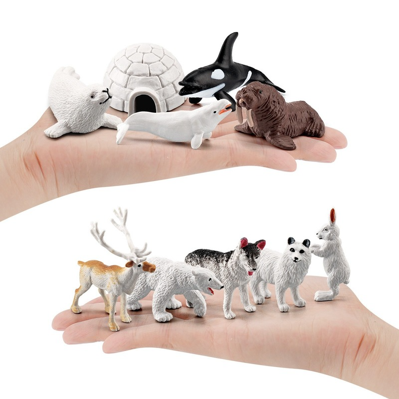 Mini ours polaire Beluga, 10 pièces, Simulation de lapin, sceaux, ours polaire, renne arctique, ensemble d'animaux, figurine, modèle de jouet de décoration, cadeau