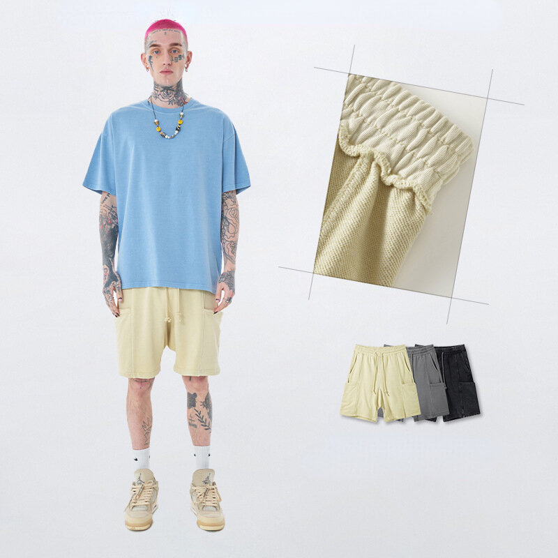 2022 verão high street calções masculinos de grandes dimensões estilo americano moda casual hip hop de largura-perna calças de cinco pontos streetwear