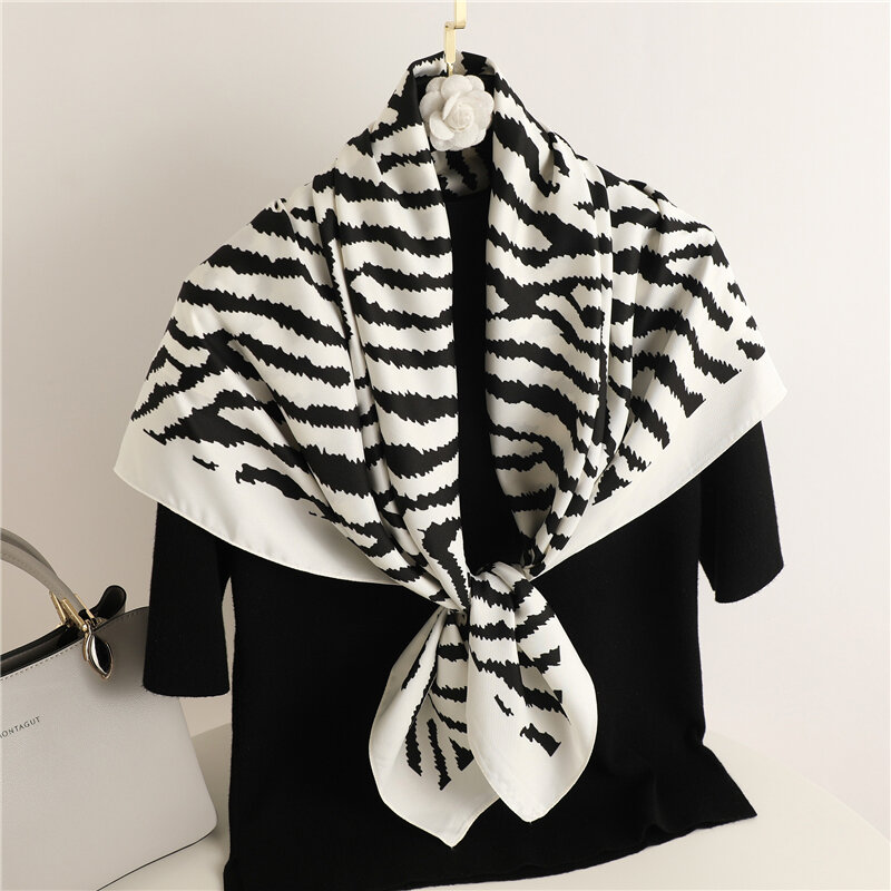 Роскошный дизайн, саржевый Шелковый квадратный искусственный принт, женский шейный платок в полоску, Женская шаль