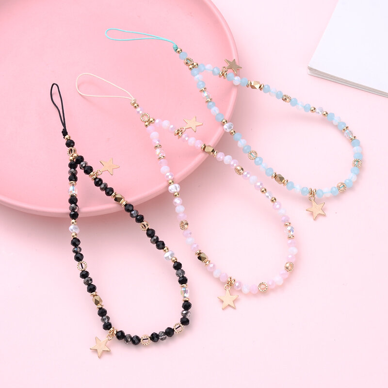 Fashion Acrylic Mobile Phone Chain Five-Pointed Star Pendant Beaded Telephone Lanyard Cellphone Hanging Rope For Women Jewelry