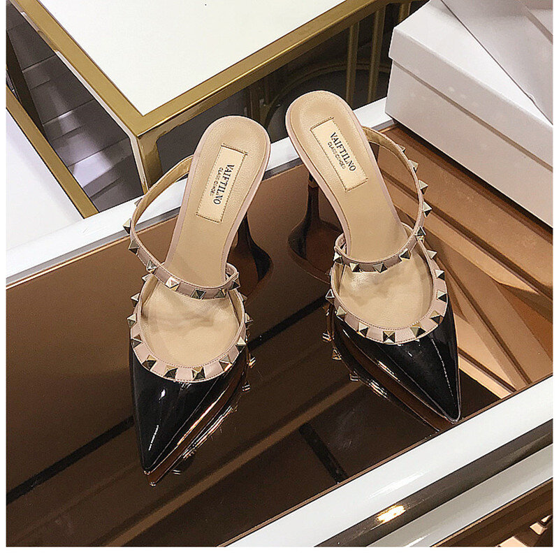 Роскошные Брендовые женские туфли из натуральной кожи с заклепками в Звездном стиле на высоком каблуке Летняя женская свадебная обувь модн...