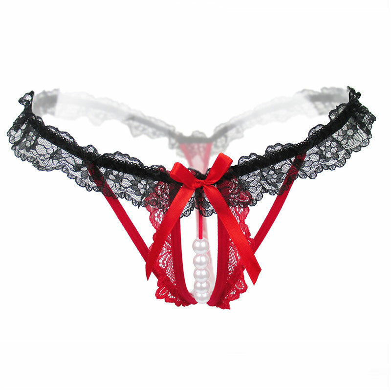 Culotte en dentelle transparente pour femmes, sous-vêtement de Massage, avec nœud papillon, string érotique