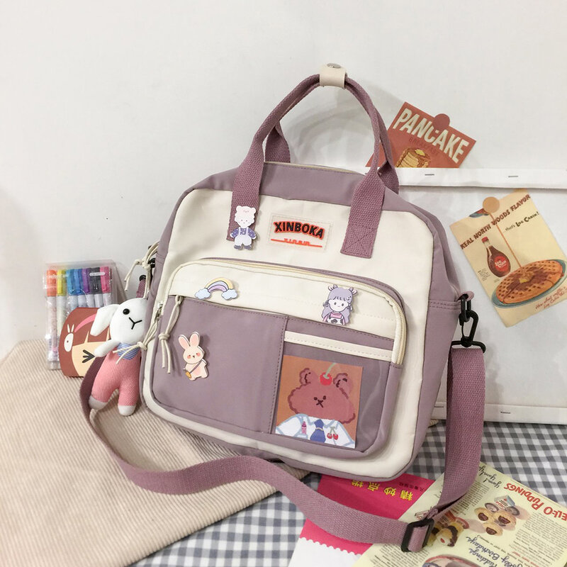 Kawaii حقيبة ظهر تحمل على الكتف الكورية اليابانية الطلاب حقيبة مدرسية ضرب لون النايلون لطيف فتاة السفر حقائب ساعي مموهة