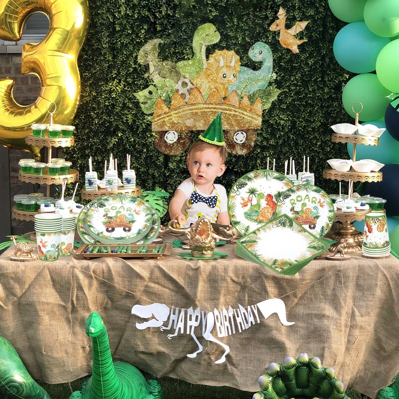 Dinosaur Theme Disposable Tableware Jurassic Dinosaur Birthday Supplies Safari Party Decorations Baby Shower 1st Jungle Birthday