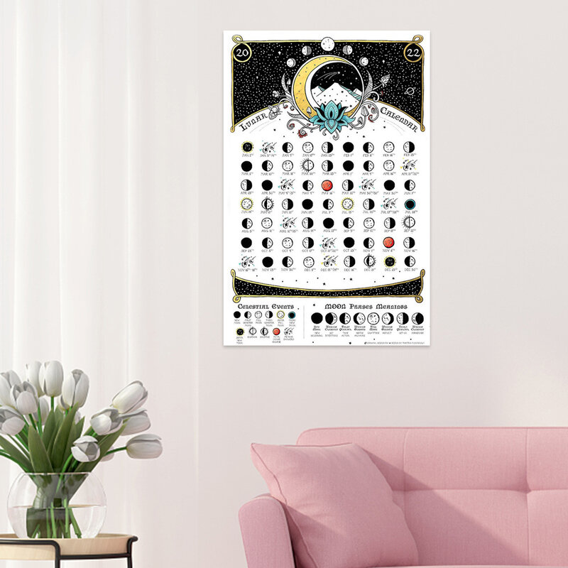 2022ムーンフェイズカレンダー満月トラッカー壁アートhangable月面壁ポスター天体カレンダー壁装飾2022ムーン