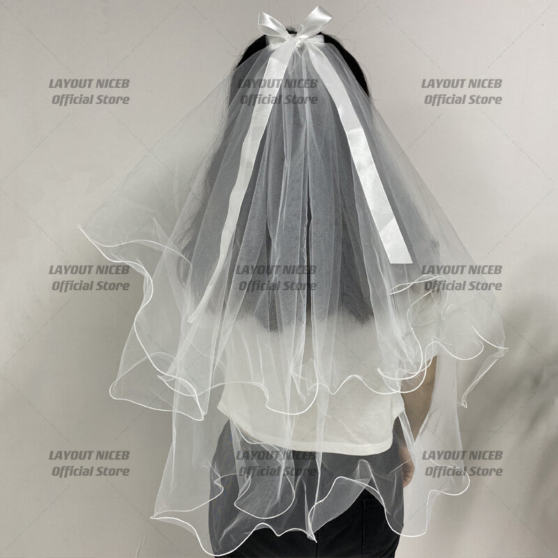Женская свадебная фата макета NICEB, белая фата с бантом длиной до локтя, 60 см