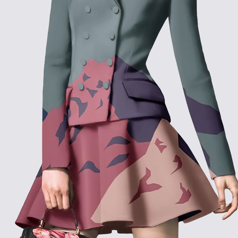 Модный легкий костюм в европейском и американском стиле с юбкой, женский весенний костюм из двух предметов с принтом, 2022