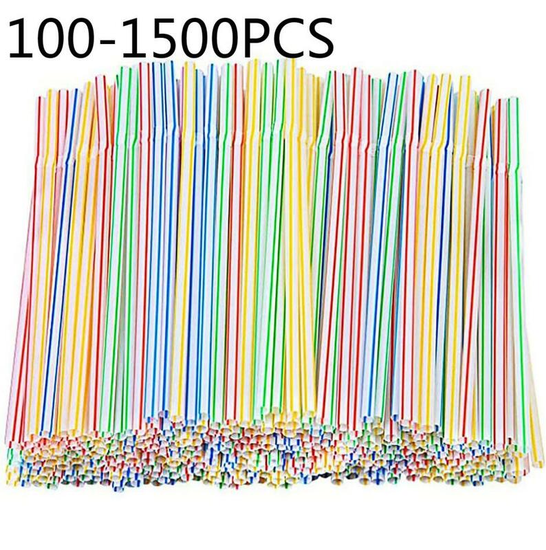 500 Pcs Disposable Plastic Drinking Straws Multi-colored Striped Bendable Elbow Straws Party Event Alike Supplies Color Random