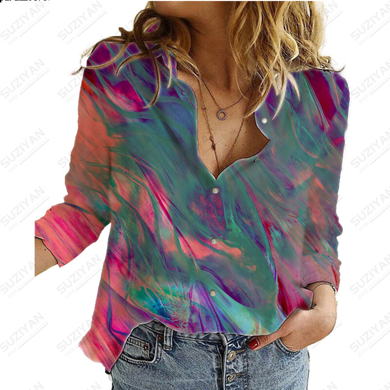 Women'S Fashion Printed Tops Loose Women Shirts Casual Long Sleeve Tops Casual Work Wear Blouses Temperament Top