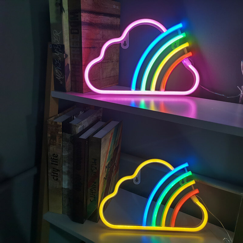Luces LED de neón con forma de nube y arcoíris para dormitorio, lámpara de noche con batería, USB, ambiente, regalos de cumpleaños, decoración del hogar y la habitación de Navidad