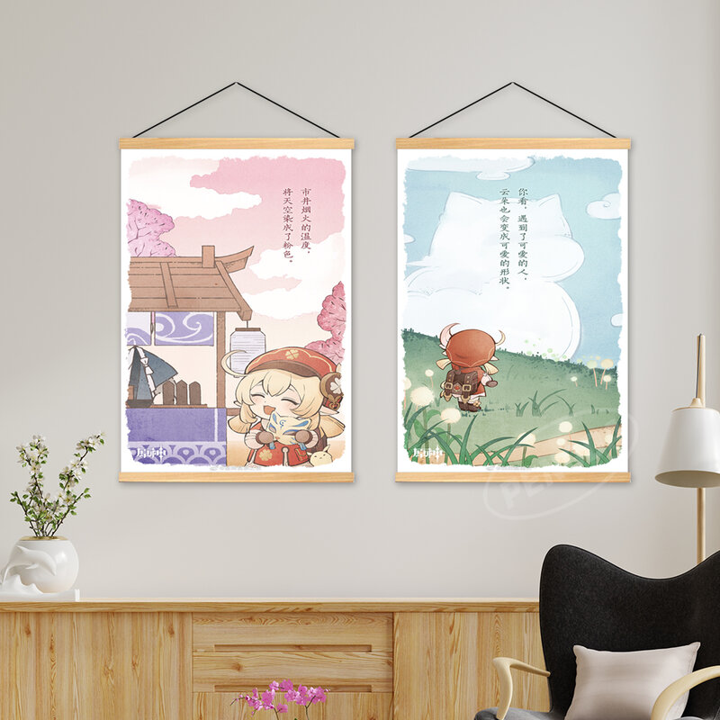 Kanvas Genshin Impact Klee Gambar Dekorasi Rumah Anime Lukisan Gantung Kayu Poster HD Print Seni Dinding Ruang Tamu Modular