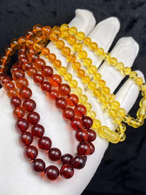 Kalung Manik-manik Amber Merah Darah Alami Asli 9.4-10.9Mm Manik-manik Bulat Kalung Amber Merah Batu Permata Wanita Batu Penyembuh AAAAAA