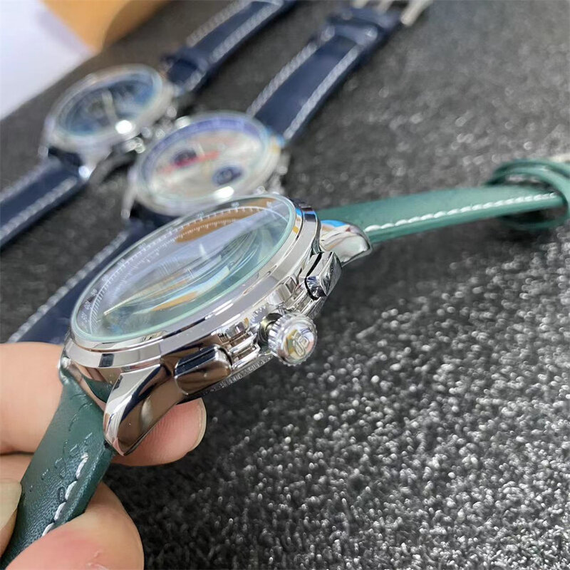 Luxo marca superior premier b01 série 42mm panda olho quartzo cronógrafo masculino cinto relógio de pulso com caixa presente