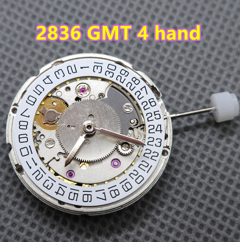 4 mãos assista movimento 25 jóias 2836 relógio mecânico automático movimento data em 3 horas para eta 2836-2 gmt movimento relógio