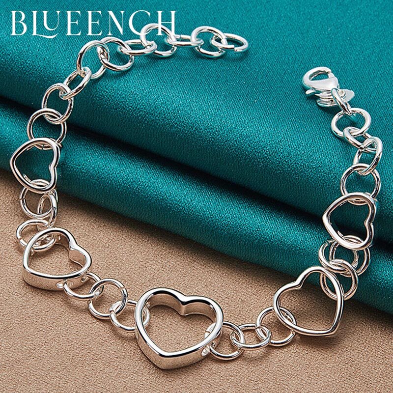 Blueench 925 prata esterlina coração peça redonda pulseira para feminino diário correspondência casual redução de idade jóias