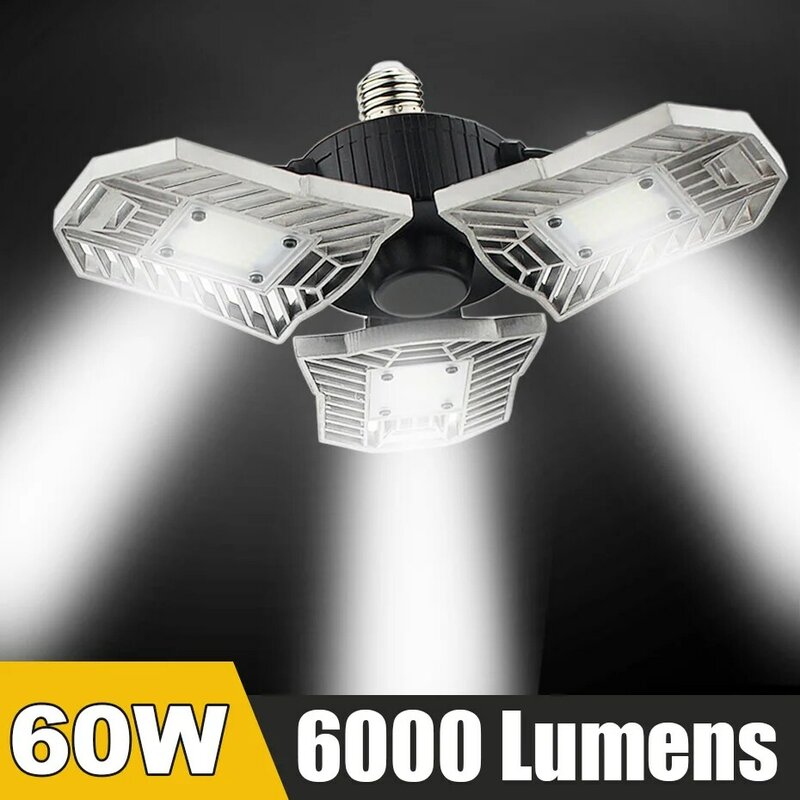 LED Garage Light E27 60W 6000LM Adjustable Bulb 110V/220V Deformable Lamp SMD2835 for Workshop Warehouse Factory Gym Lighting