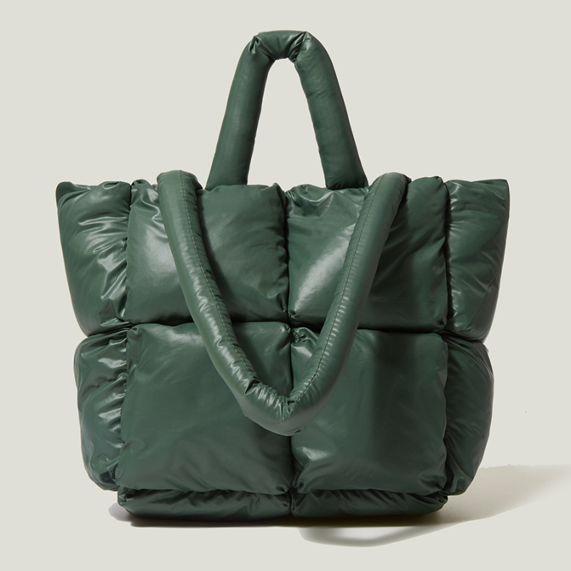 Mode Große Handtasche Padded Handtasche Nylon Unten Baumwolle Winter Neue Einfache Design Reine Farbe Weichen Kleinen Karierten Schulter Tasche
