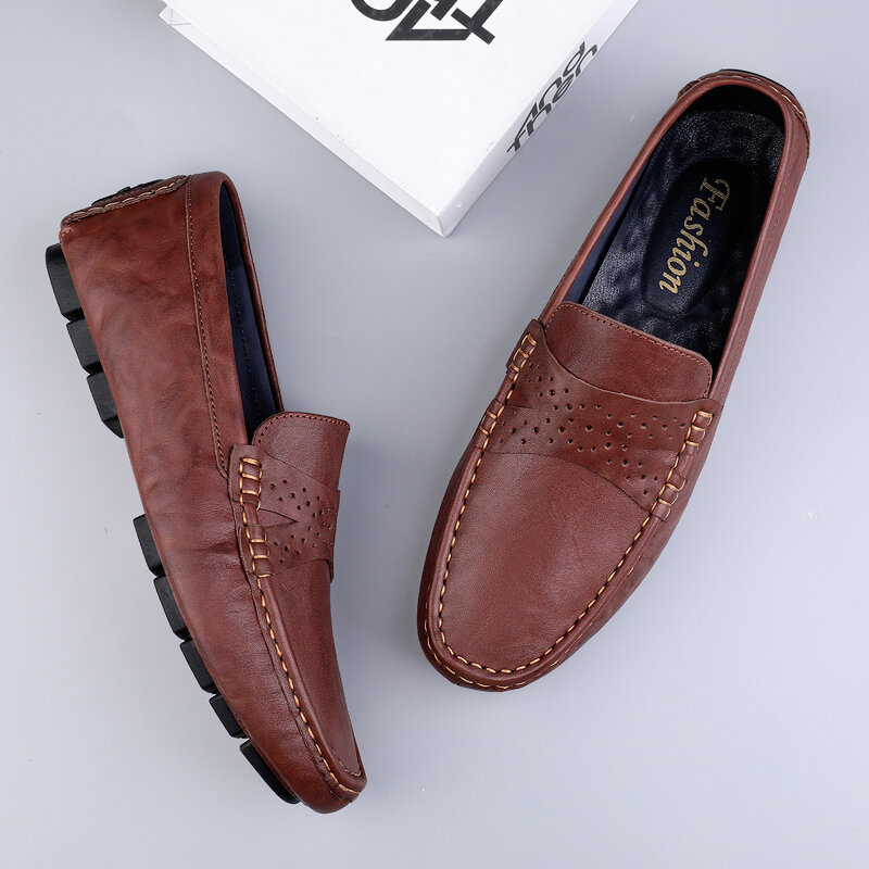 Zapatos informales De cuero genuino para Hombre, mocasines clásicos sin cordones, elegantes, a la moda, De alta calidad