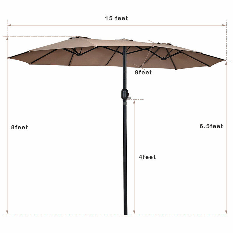 Costway 15 '마켓 야외 우산 양면 트윈 파티오 우산, 크랭크 탄 OP3703CF 포함