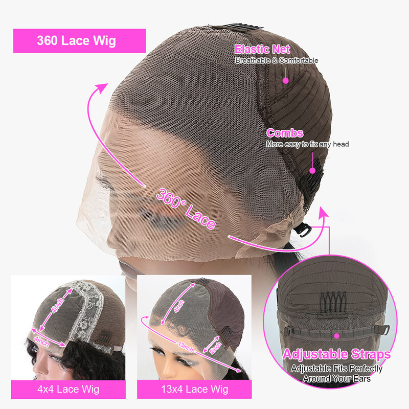 Peluca de cabello humano liso de 13x4 HD para mujer, postizo de encaje Frontal, pelo predespuntado brasileño, 360