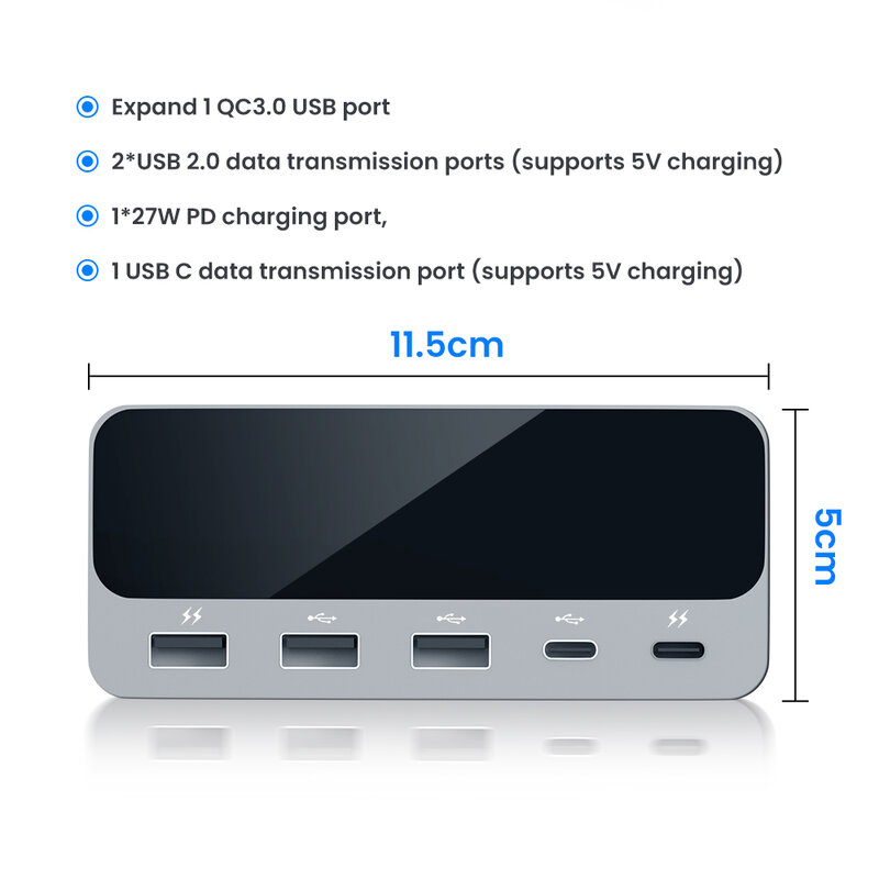 테슬라 2021-2022 모델 3 모델 Y 27W 고속 충전기, 지능형 도킹 스테이션 USB 션트 허브 장식 인테리어 액세서리