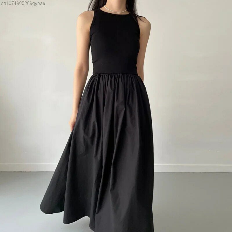 W koreańskim stylu szykowny sukienka bez rękawów kobiety eleganckie damskie luksusowe 2023 letnie szwy robocze sukienka z wysokim stanem biała kamizelka czarna spódnica lat 90-tych