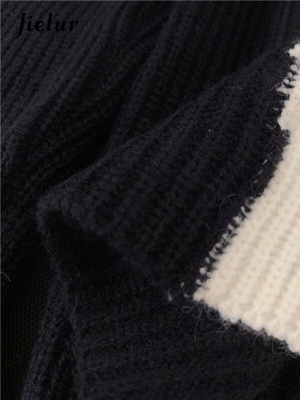 Jielur prosty w koreańskim stylu szykowny damski sweter Hit kolorowy z długim rękawem luźna dzianina biały czarny jesień nowe drążą swetry na co dzień