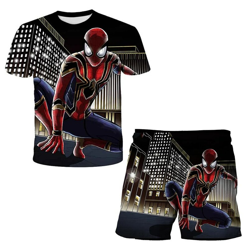 子供のためのマーベルTシャツとショーツのセット,スパイダーマンTシャツのスーパーヒーロー,漫画の服のセット,2ユニット