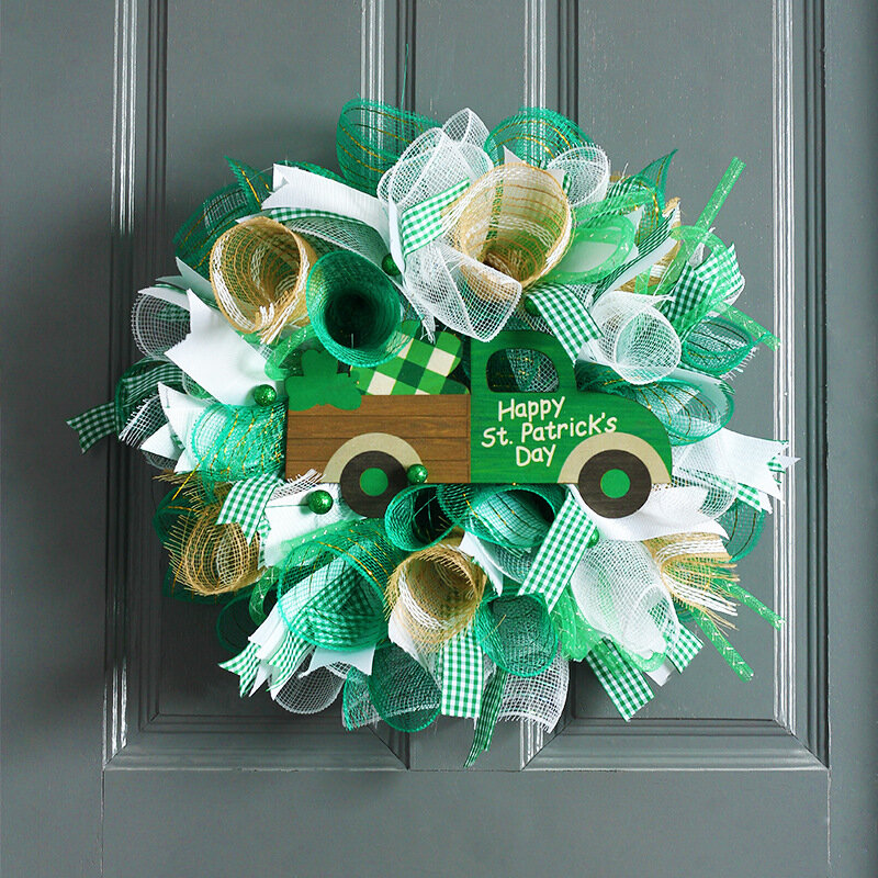 Corona de trébol de Festival irlandés, cinta para el Día de San Patricio, guirnalda colgante, decoración de puerta, decoración del hogar de verano