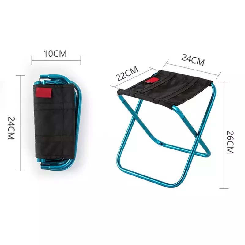Bangku Kemah Lipat Kursi Pancing Ringan Portabel Aloi Aluminium Bangku Mini Travel Piknik dengan Tas 4 Warna
