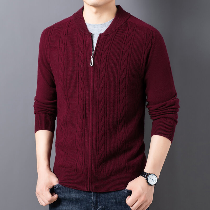 Jesienno-zimowy nowy męski 100% wełniany sweter zagęścić luźny solidny kolor sweter z dzianiny w stylu Casual wełniany sweter płaszcz