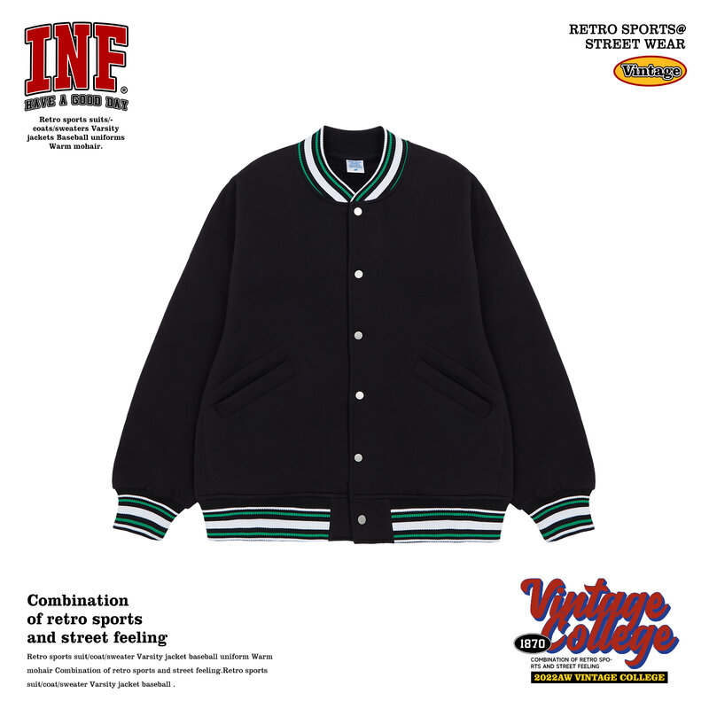 Inflação clássico preto velo jaqueta de beisebol unisex colorblock bomber casaco masculino outerwear