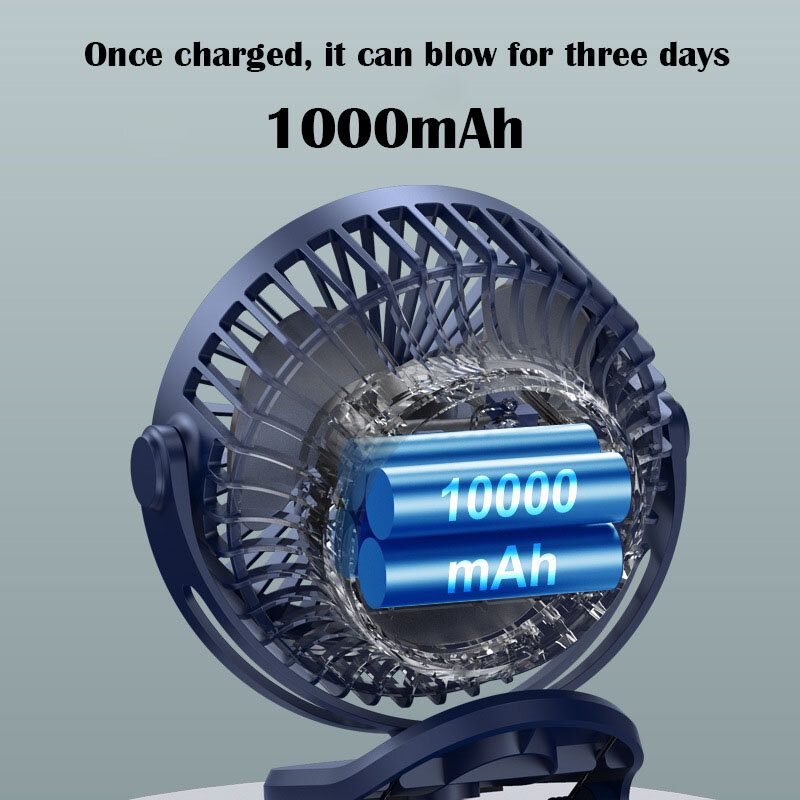 Xiaomi Mini 10000mAh Chargeable Clipped Fan 360° Rotation 4-speed Wind USB Desktop Ventilator Silent Air Conditioner for Bedroom