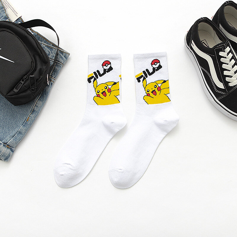 Calcetines de algodón de tubo medio para hombre y mujer, medias divertidas de Pokémon, Pikachu, Charmander, Jigglypuff, novedad