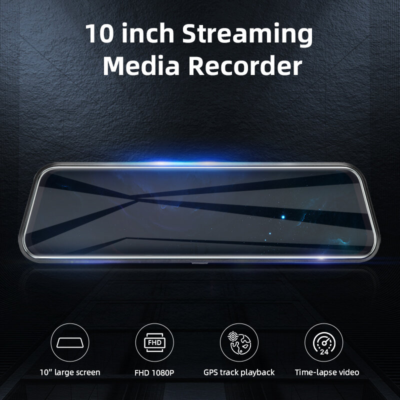 Vtopek Auto Dvr 10 Inch Touch Streaming Media Spiegel Dash Cam Dual Lens 1080P Achteruitrijcamera Gps Video Recorder hd Nachtzicht