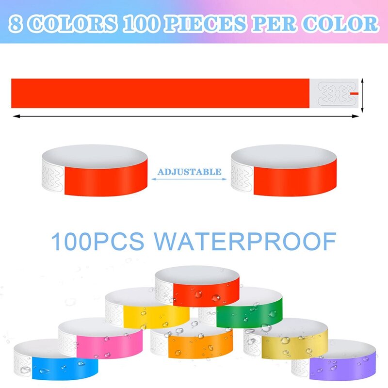 800Pcs Waterproof Hand Bands Wrist Bands For Events Concert Adhesive For Party 8 Colors