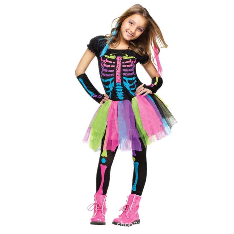هالوين شبح الملابس الهيكل العظمي تنورة الأطفال الفتيات ازياء تنكر تأثيري