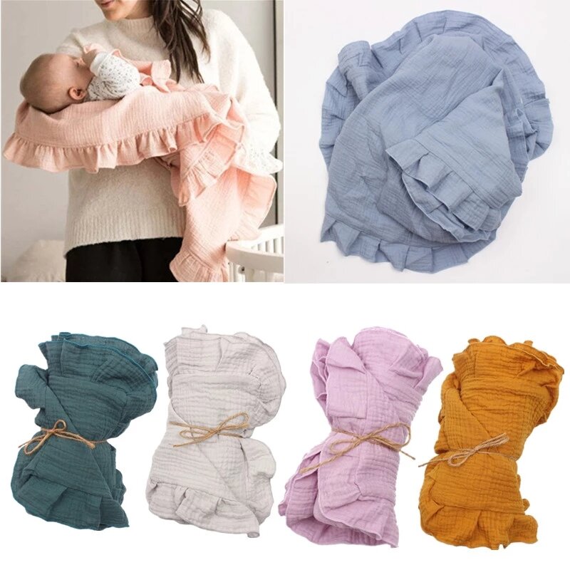 Пеленка для новорожденных, муслиновое 4-слойное одеяло с оборками, постельное белье из органического хлопка, реквизит для фотосъемки