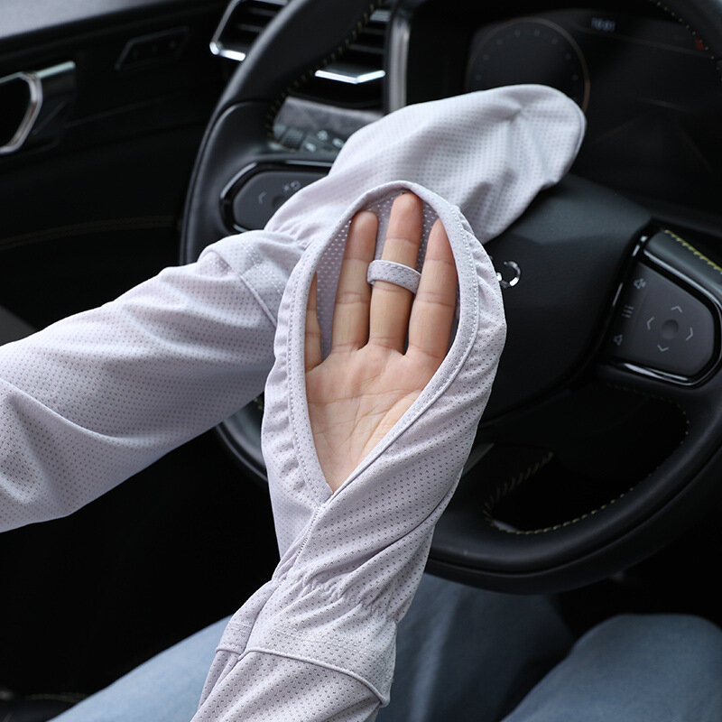 Mangas de seda de hielo con guantes para mujer, protección solar, Color sólido, suelto, transpirable, alta cantidad