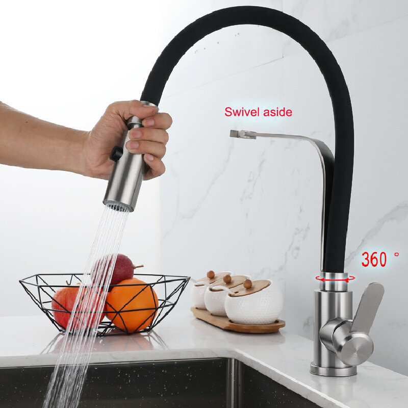 Girevole lavello da cucina rubinetto miscelatore a prova di spruzzi tirare verso il basso rubinetto dell'acqua beccuccio rubinetto idraulico freddo caldo per accessori da cucina
