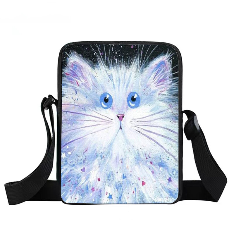 Colorful cat girl boy outdoor Mini messenger bag aliens say hello pattern print DIY beach bag interesting storage bag