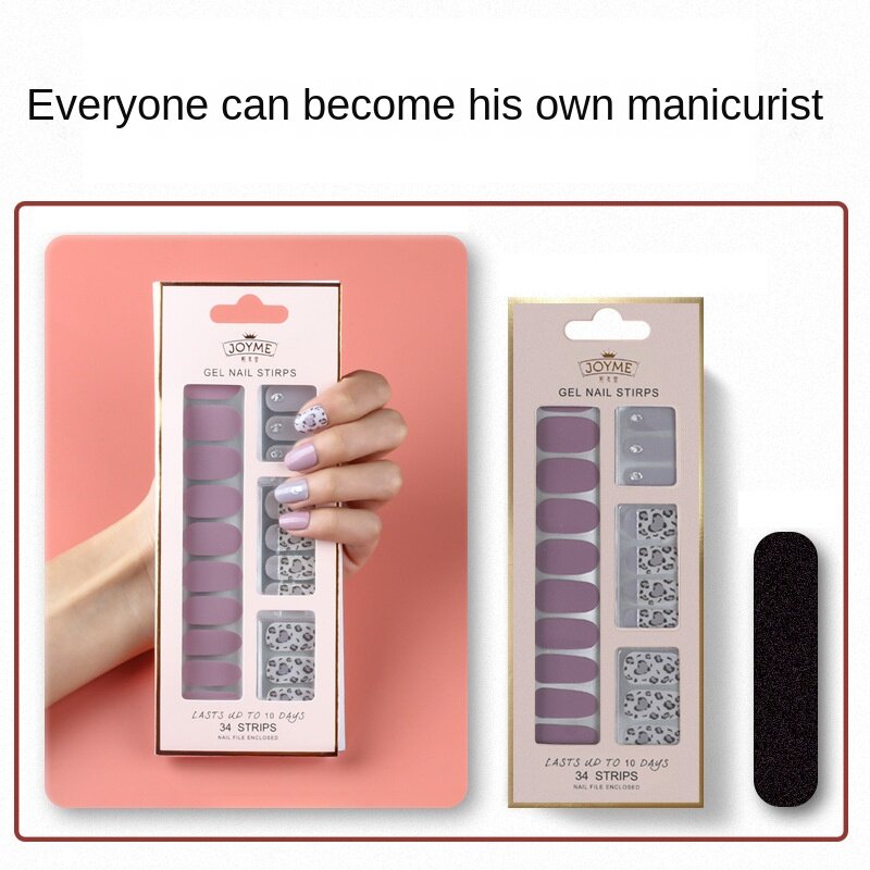 34 dita adesivi per unghie coreani giapponesi Gradient Free Baking Semi-curing UV Gel Leopard Print Pink Waterproof Full Nail Stickers