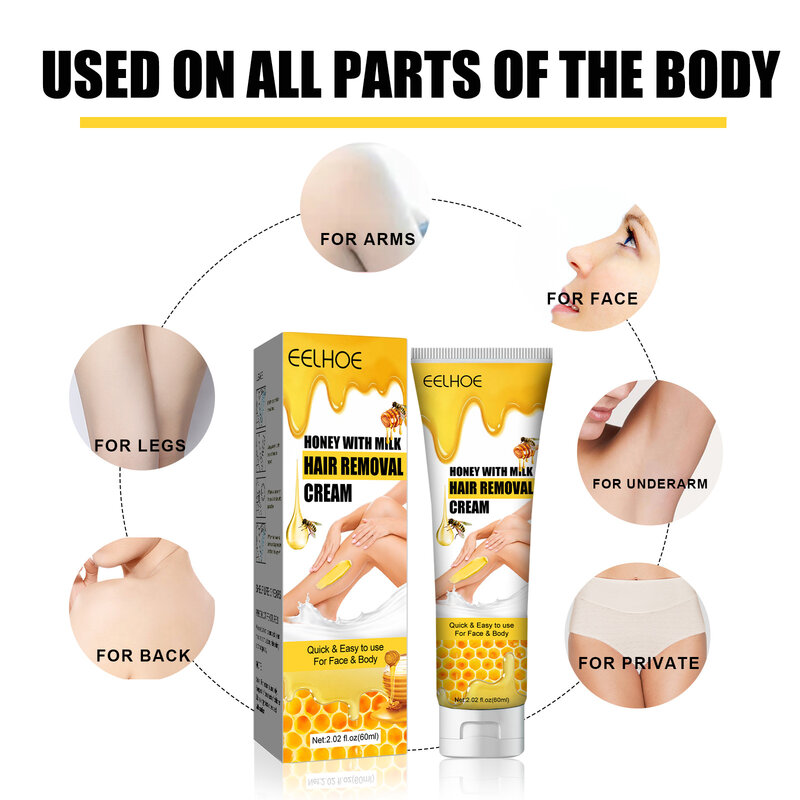 60Ml Honey Milk Hair Removal Cream  Painless Effective Hair Remover Armpit Legs Arms Body Depilatory Cream Depilation Body Care